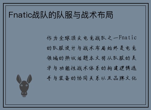 Fnatic战队的队服与战术布局