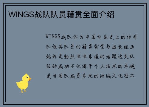 WINGS战队队员籍贯全面介绍